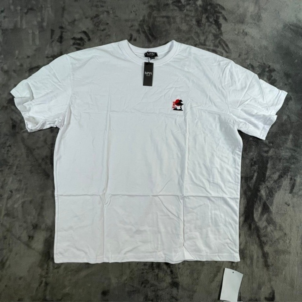 boohooMAN Mens Oversized Blossom Embroidered T-Shirt White Large BMM25488